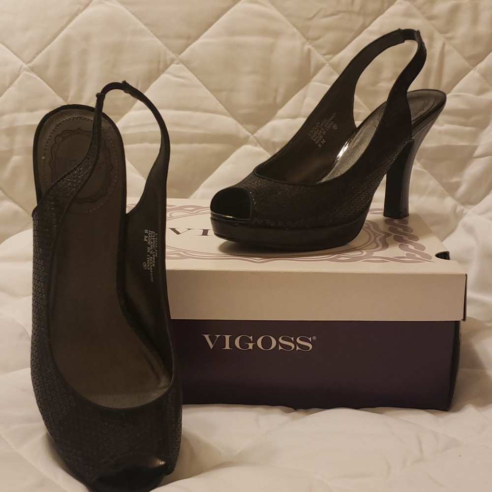 Vigoss black sequined 4 inch sling backs